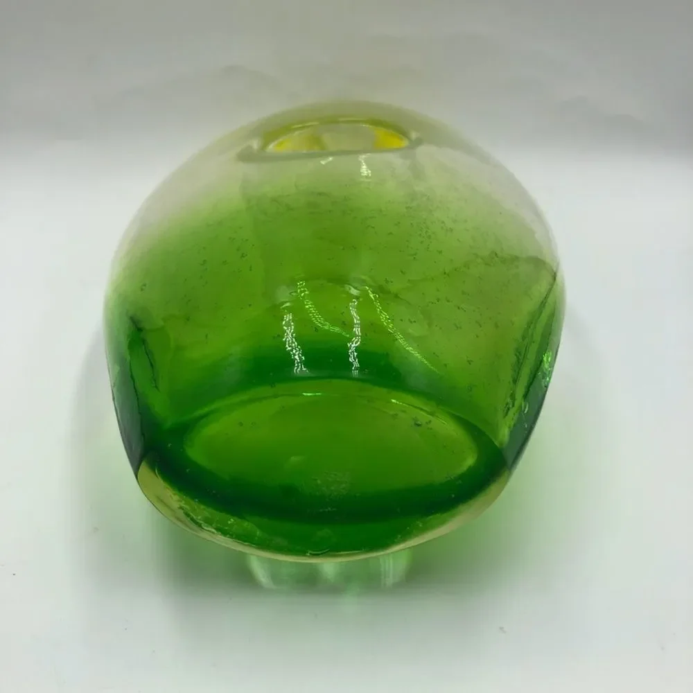 Vintage Ombre Yellow Green Clear Handblown Glass Tabletop Art Vase Décor Indoor